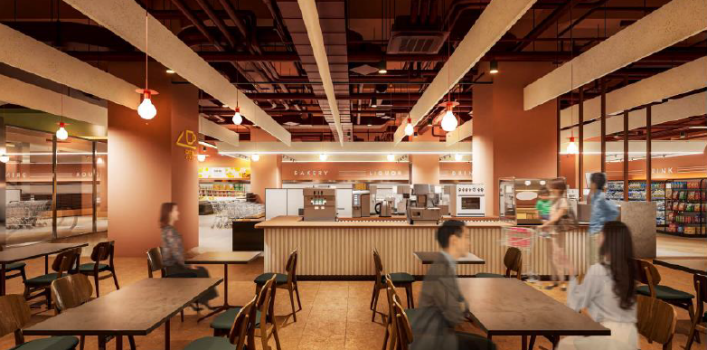 1階のイートインコーナーでは、食品売場で購入した商品をすぐに味わうことができる