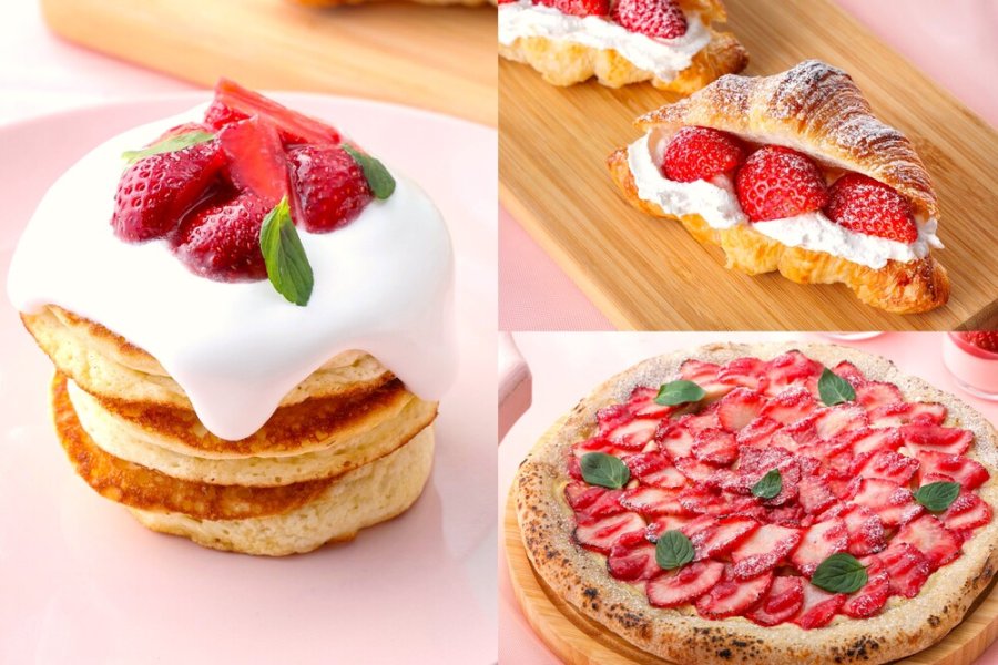 ふわふわパンケーキやいちごピッツァに、いちごクロワッサンも！